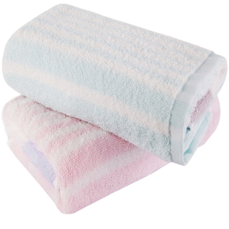 三利 毛巾家纺 纯棉条纹毛巾2条装 柔软强吸水洁面巾 情侣毛巾 洗脸巾  彩条毛巾2条