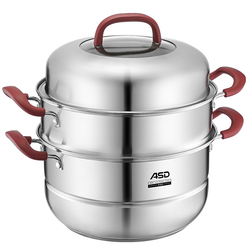 爱仕达(ASD)28CM蒸锅 家用304不锈钢两层大容量蒸笼锅蒸包子馒头ZS28C1WG燃气电磁炉通用