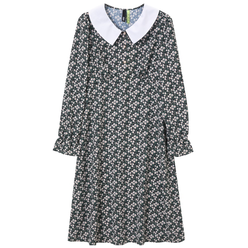 【满198减100预估价：90】森马连衣裙女雪纺甜美娃娃领碎花中长款2021春季新款减龄收腰裙子