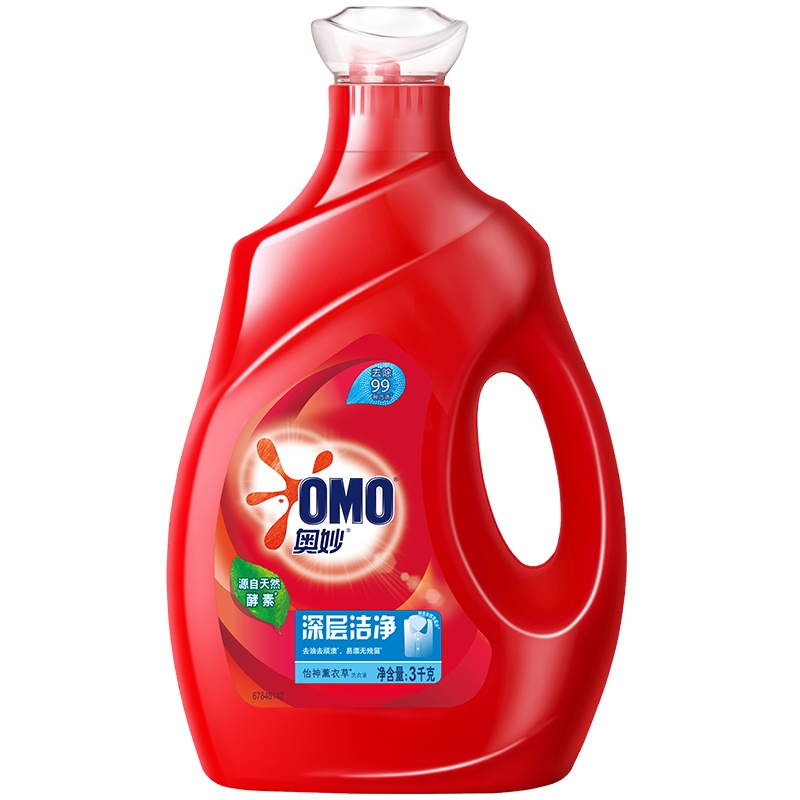 [6斤瓶装]奥妙(OMO) 深层洁净洗衣液 3kg 源自天然酵素 含衣领净成分(新老包装随机发货)[联合利华]
