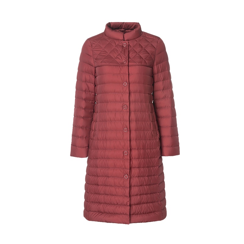 千仞岗品牌时尚羽绒服女纯色立领轻薄休闲中长款羽绒服