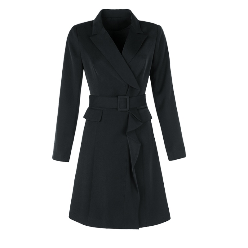 晚白2021春季新品时尚简约纯色修身显瘦西装裙中长款A字连衣裙女