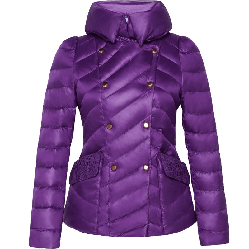 艾莱依冬装韩版修身双排扣立领短款羽绒服女休闲外套潮ERAL2020D