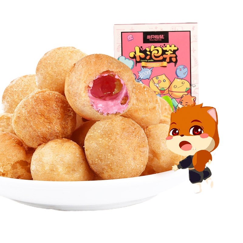 三只松鼠小泡芙草莓味5袋 60g*5袋 休闲零食膨化食品甜点