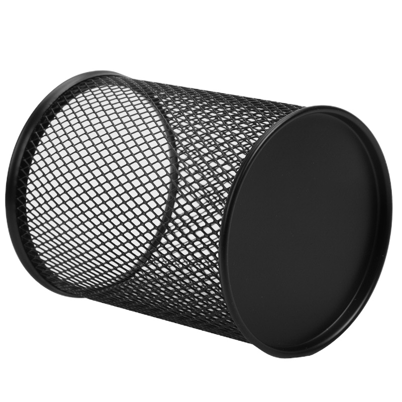 广博(GuangBo) WZ5922 圆形金属笔筒 网格铁笔筒 圆形收纳笔座 黑色