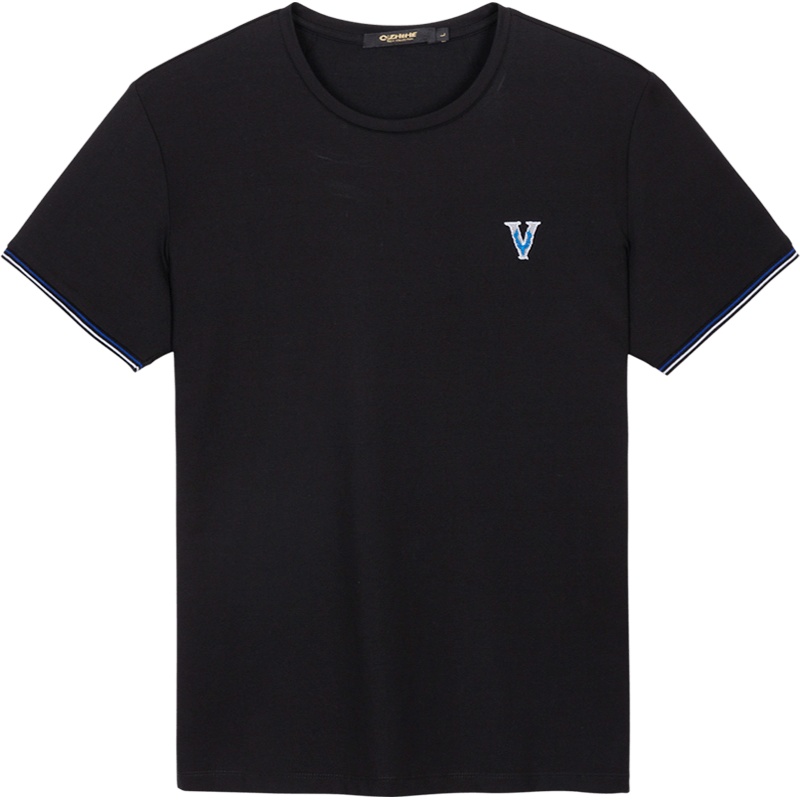 千纸鹤男装圆领短袖T恤2020夏季新款男士刺绣短袖上衣打底衫20529