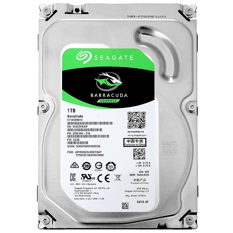 希捷(SEAGATE)酷鱼系列 1TB 7200转64M SATA3 台式机硬盘(ST1000DM010)
