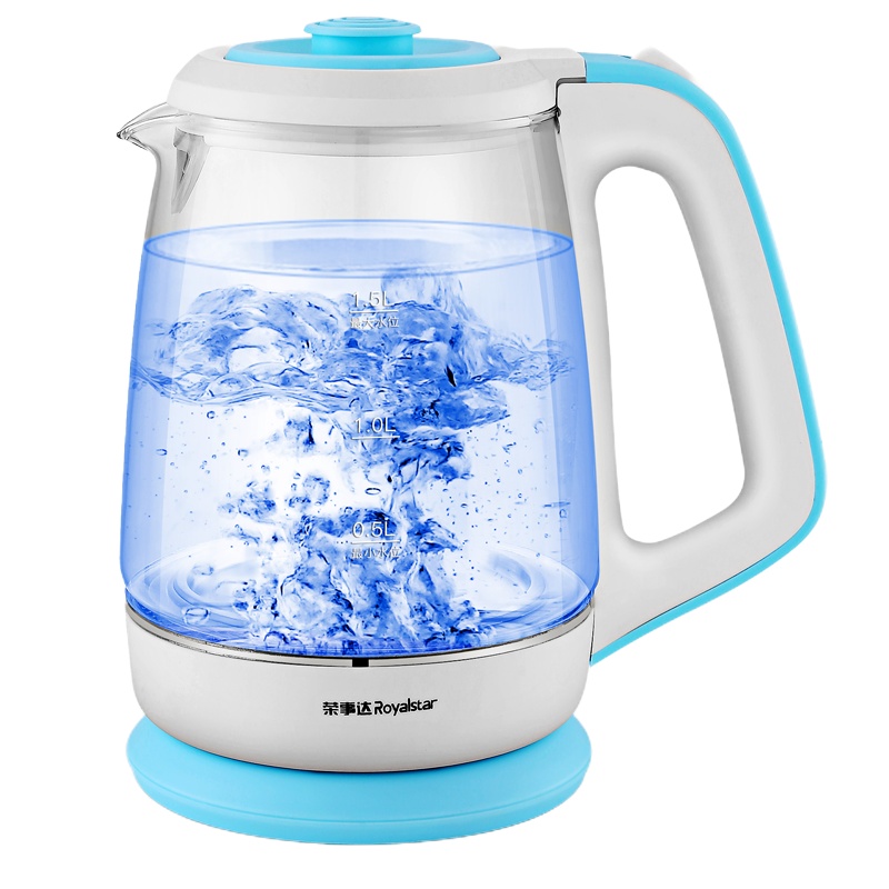 荣事达（Royalstar）电热水壶RSD-596玻璃1.2-1.5L容量304不锈钢底盘发热大容量茶壶烧水壶国产温控器