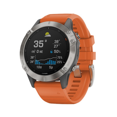 佳明(GARMIN)Fenix 6 Pro 蓝宝石钛合金灰色表圈GPS橙色表带运动户外智能心率多功能跑步手表中文版