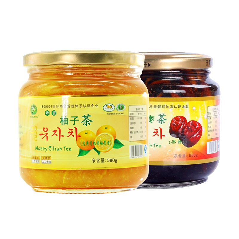 【中华特色】华容馆 楚天碧玉 蜂蜜柚子茶580g+蜂蜜大枣茶550g水果茶套餐