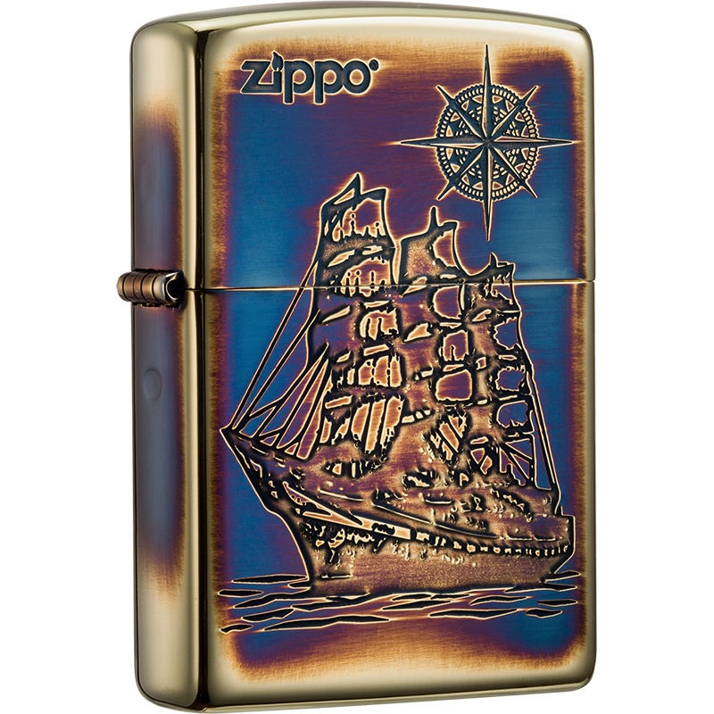 zippo芝宝打火机美国原装ZIPPO之宝防风煤油打火机一帆风顺-熏金 ZBT-3-182a