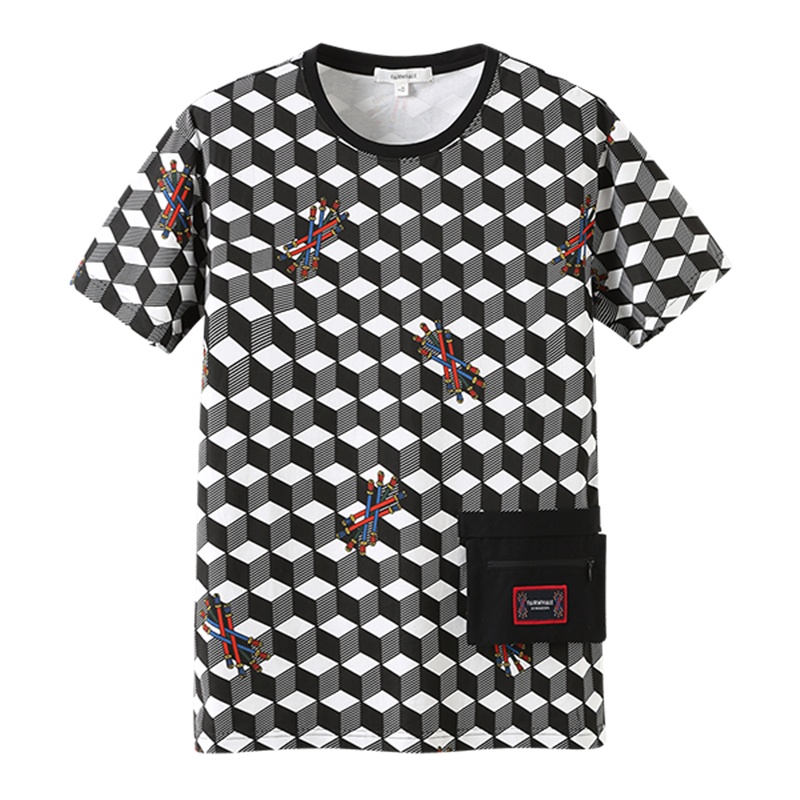 商场同款马克华菲短袖T恤男2019夏新款3D印花个性口袋棉质上装