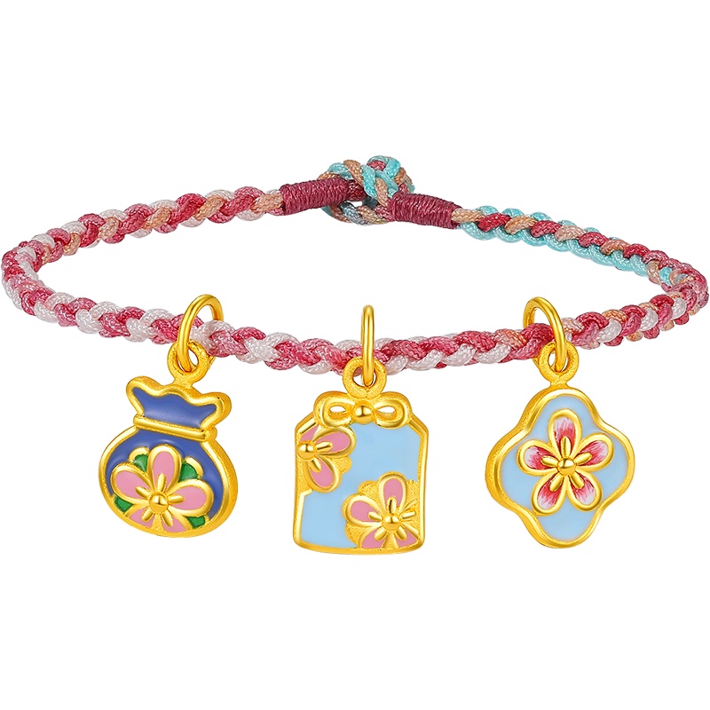 周大生黄金吊坠女可配项链足金桃花记系列编织手绳硬金手链