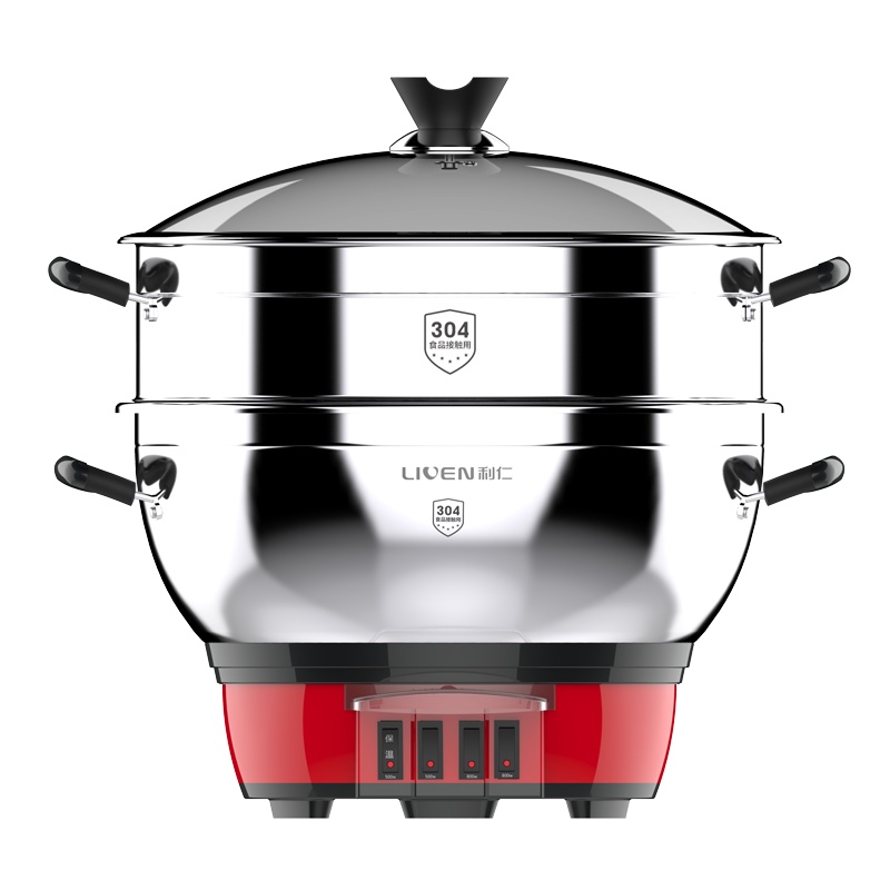 利仁(Liven)电蒸锅家用商用电热锅电煮锅电炒锅多用途锅双层5L大容量不锈钢DG-B320