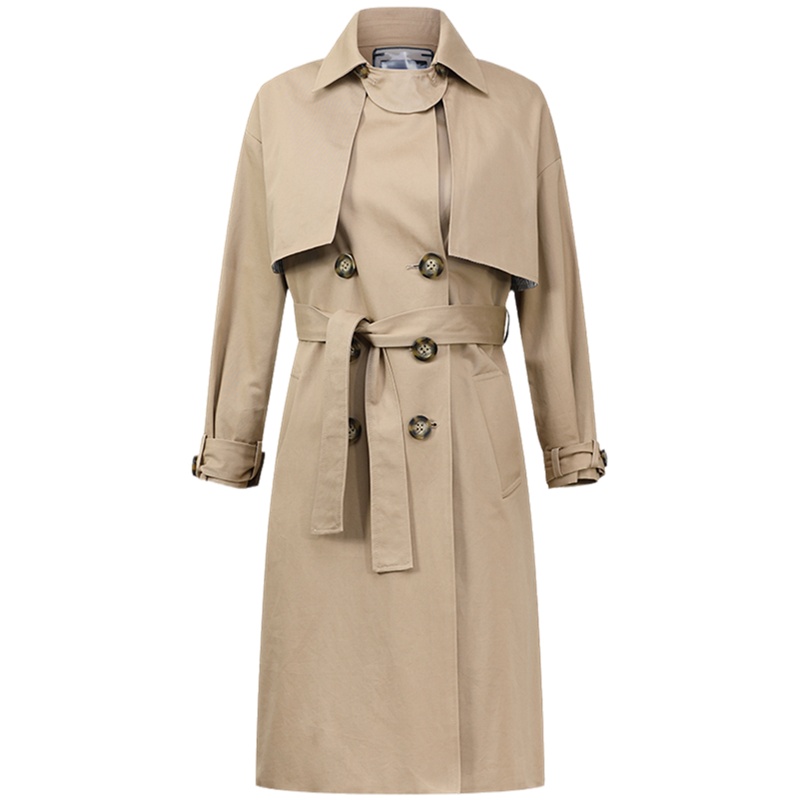 爱号中长款女装2021年春秋新款英伦风修身收腰时尚双排扣风衣外套