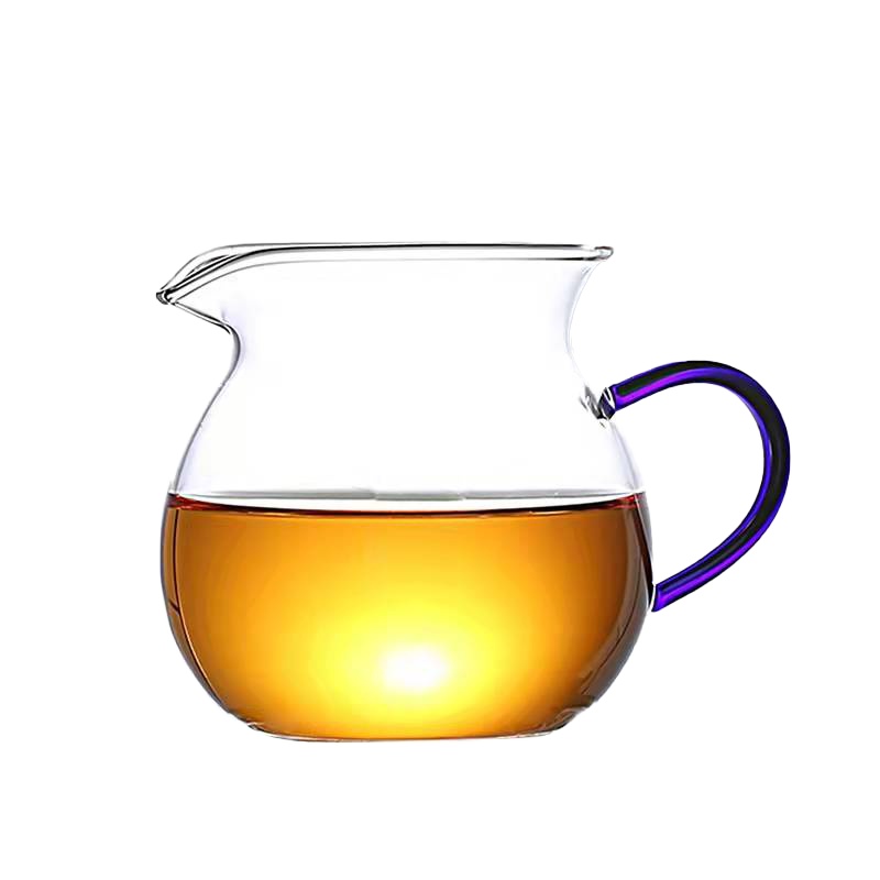 凡歌公道杯高硼硅玻璃带手柄高温防爆四色彩杯