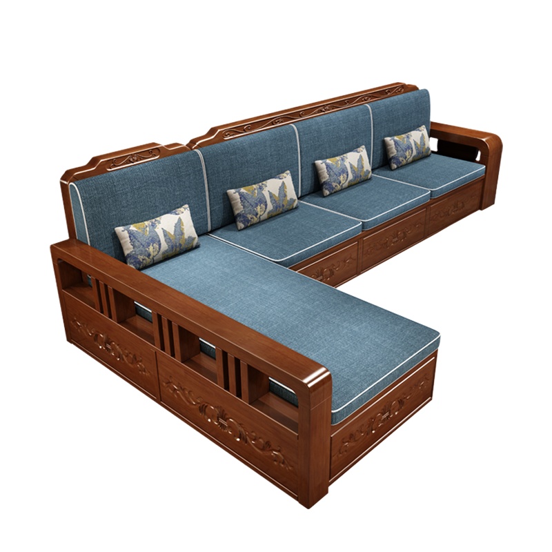 月影梳桐现代中式实木沙发冬夏两用客厅组合贵妃转角高箱储物实木简约家具