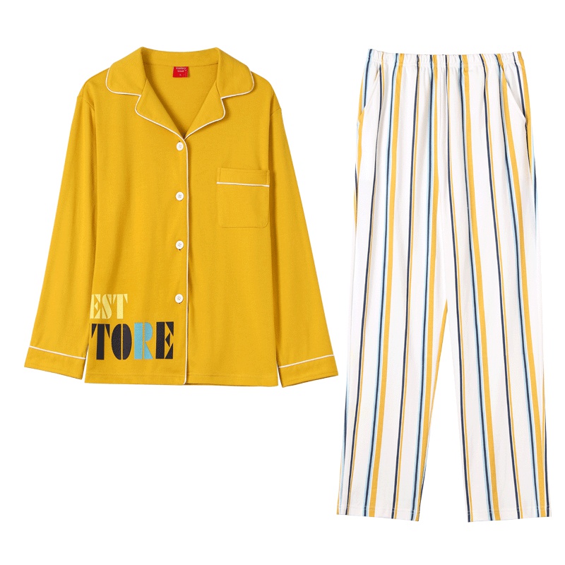 雪仙丽新品睡衣女春季纯棉长袖开衫休闲宽松韩版家居服套装可外穿