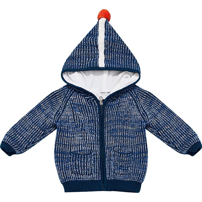 婴姿坊童装儿童毛衣秋冬款上衣加绒加厚毛线衣男童针织连帽外套