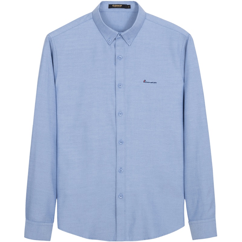 千纸鹤男士绣花衬衣2020春季新款青年商务休闲纯色长袖衬衫10311