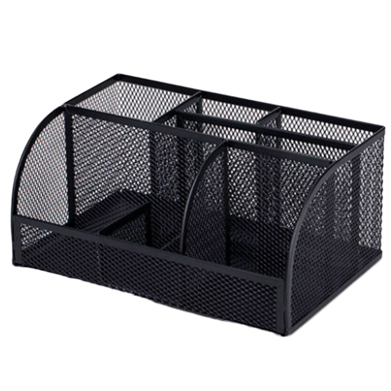 得力(deli)多功能七格组合笔筒 金属网纹桌面收纳盒 办公用品 黑色8903
