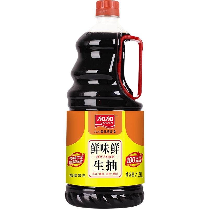 加加旗舰店 鲜味鲜生抽1.9L 酿造酱油 高品质纯粮酿造 非转基因大豆 大瓶家庭装