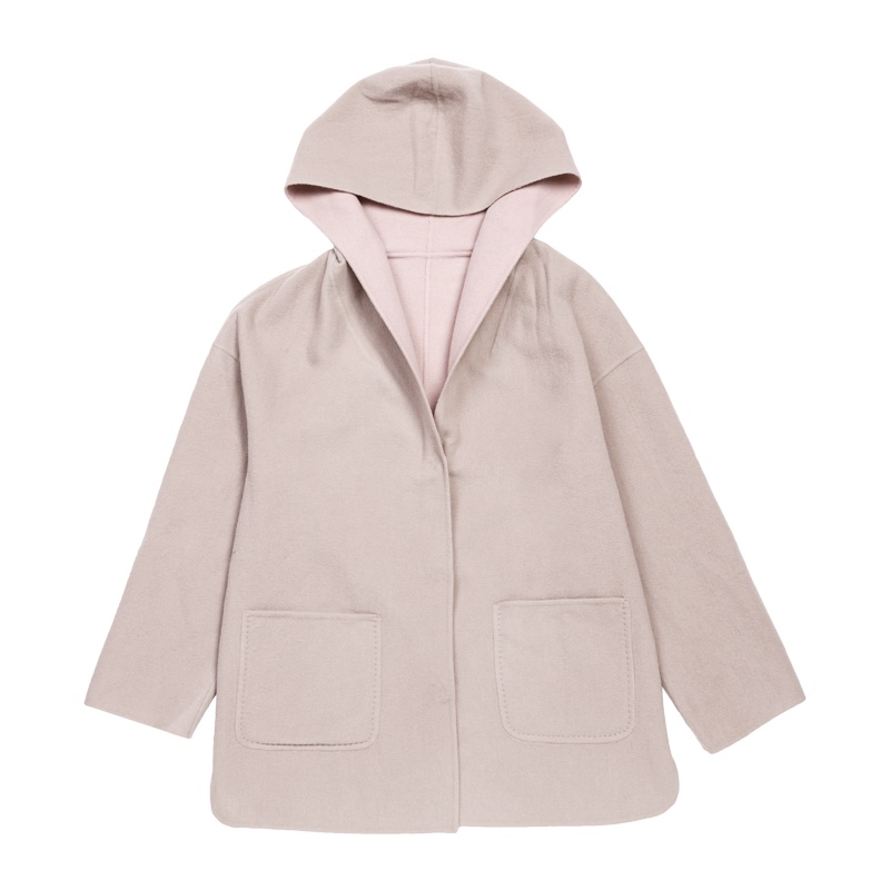 鄂尔多斯ERDOS 秋冬羊毛羊绒连帽短款宽松女式大衣外套