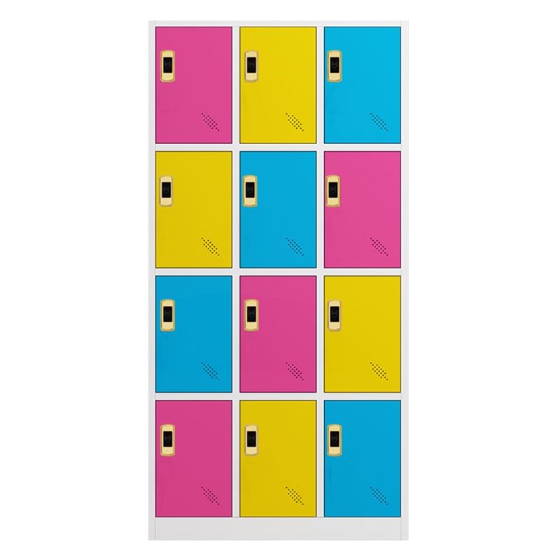 鑫金虎 钢制更衣柜彩色健身房储物柜带锁员工宿舍换衣柜铁皮衣柜家用十二门黑框黄