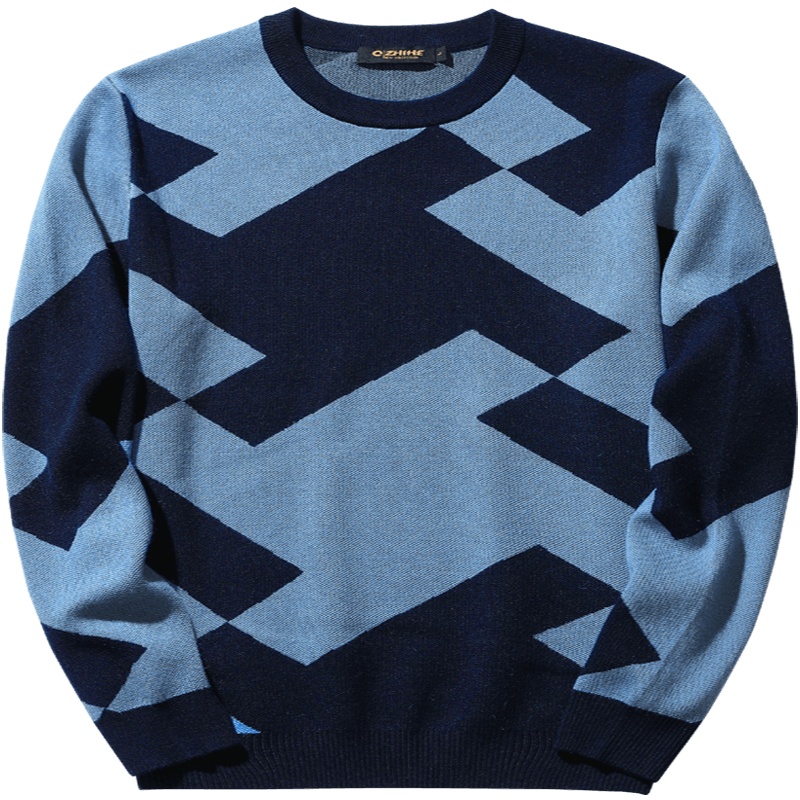 千纸鹤男士针织衫2019秋季新款时尚潮流圆领撞色毛衣外套男50080