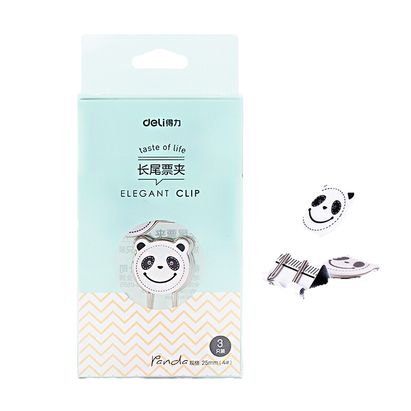 得力 9417 创意彩色长尾夹 办公文件燕尾夹试卷夹萌宠印花文具手帐夹子 25mm3只装一盒