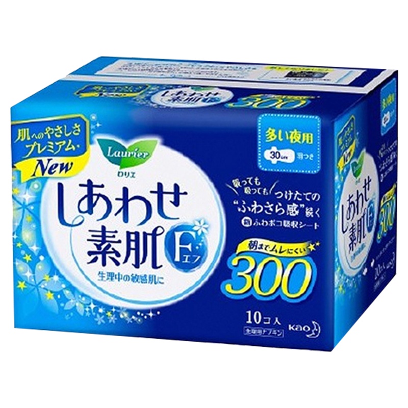 [棉柔透气卫生巾]花王(乐而雅)Lauríer F系列量多夜用护翼型 卫生巾300mm*10片装