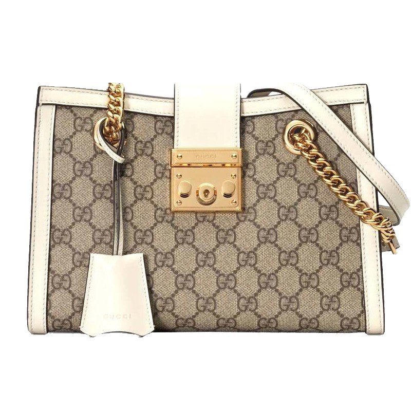 [海外直邮]GUCCI古驰女包Padlock系列棕色白皮双G纹小号单肩包手提包498156 KHNKG 9761