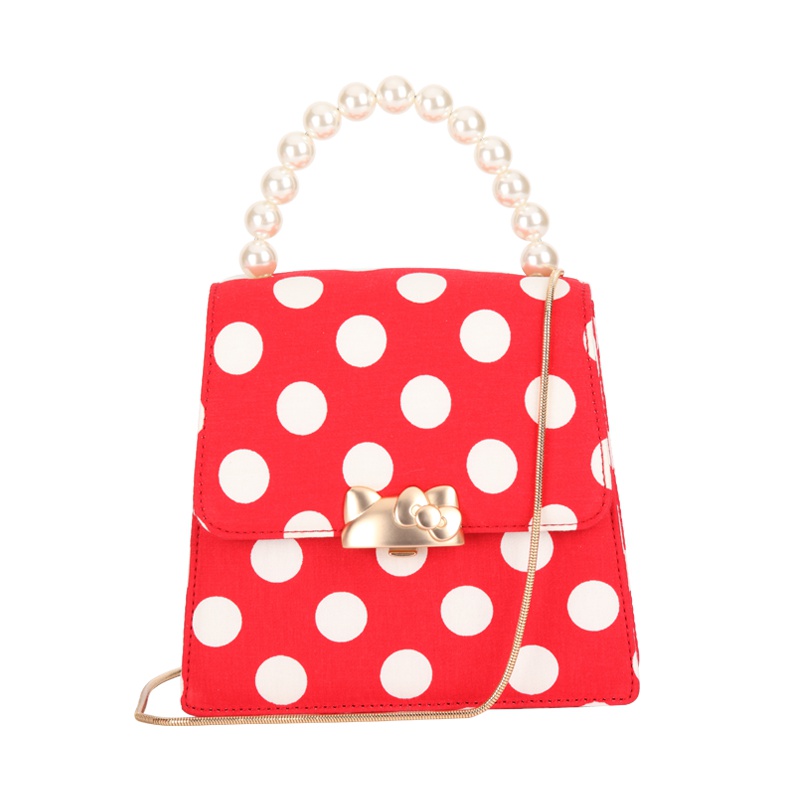 HELLO KITTY 凯蒂猫珍珠波点手挽包 红色