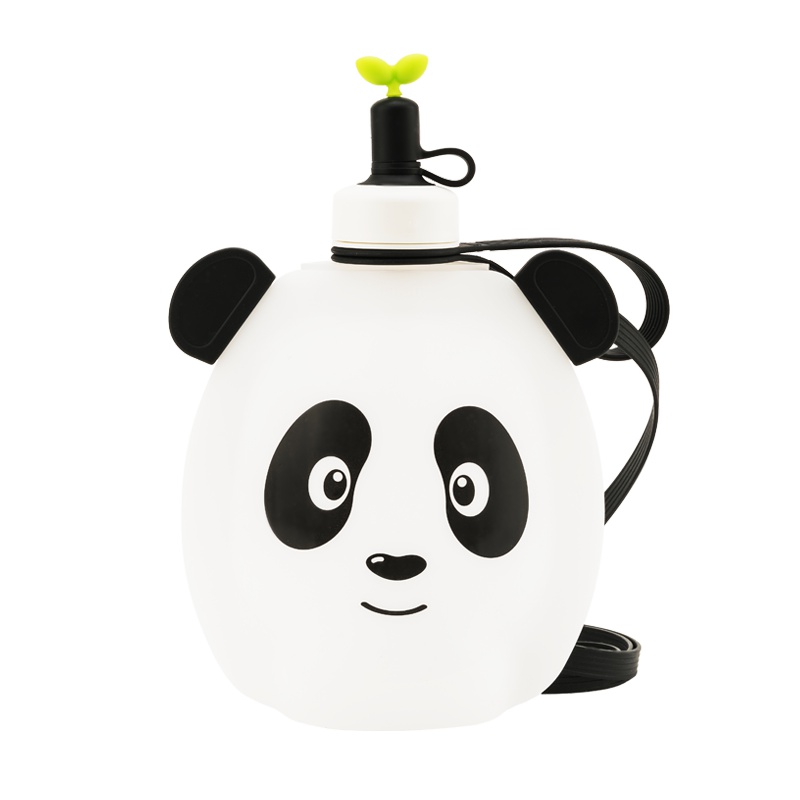 思利满Sillymann 儿童宝宝水杯 便携可折叠水袋 防摔杯背带水壶 朱莫妮熊猫款 350ml 铂金硅胶