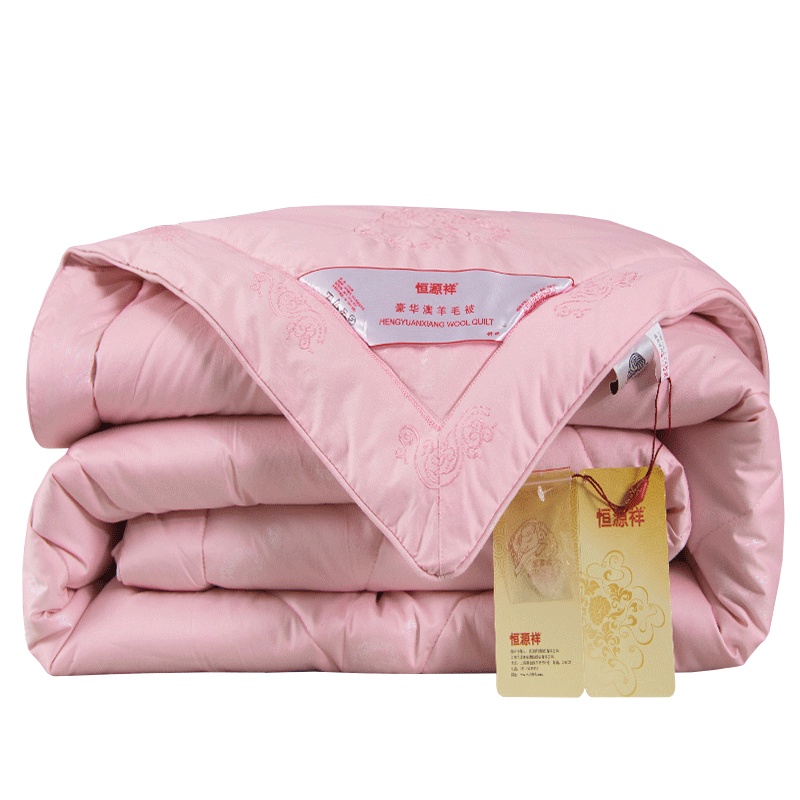 恒源祥家纺全棉印花羊毛被冬季床上用品双人加大加厚保暖冬斜纹卡通/动漫被子被芯 粉色