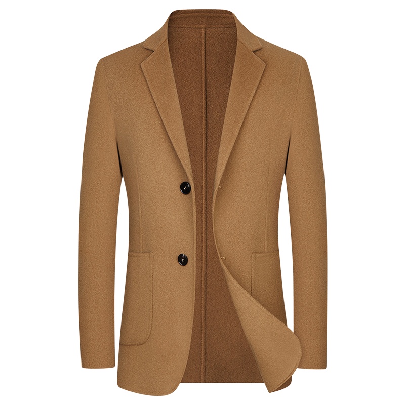 冬季纯色双面尼休闲西装男外套零羊绒修身纯羊毛呢西服短大衣 SQL5821