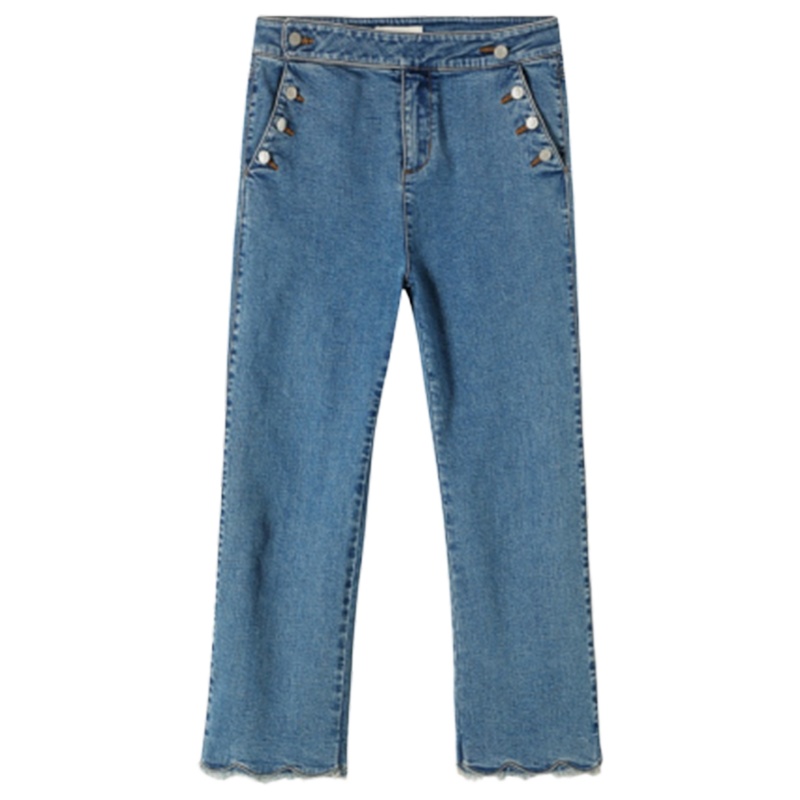 【专柜同款】拉夏贝尔旗下夏季新款韩版高腰修身显瘦百搭九分毛边直筒牛仔裤60008112