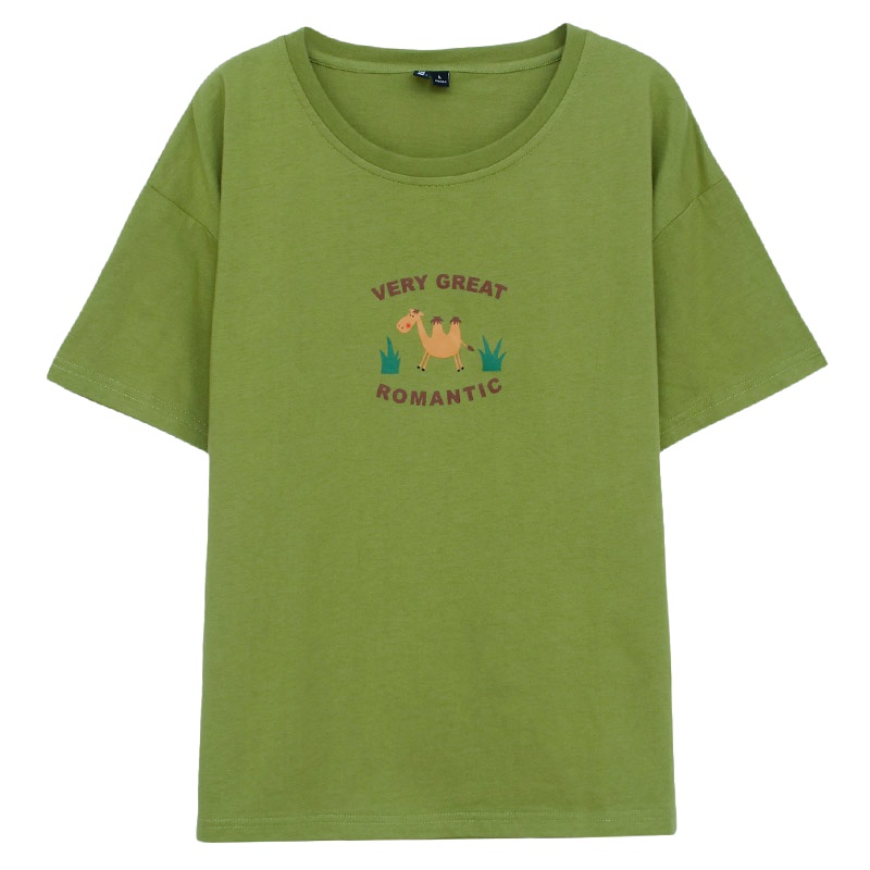 韩都衣舍2019夏装新款女装韩版卡通印花宽松圆领短袖T恤NJ12890翝