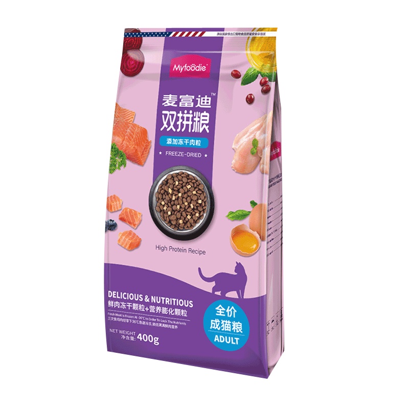麦富迪猫粮成猫400g冻干双拼粮三十而已同款添加冻干肉粒生骨肉猫粮
