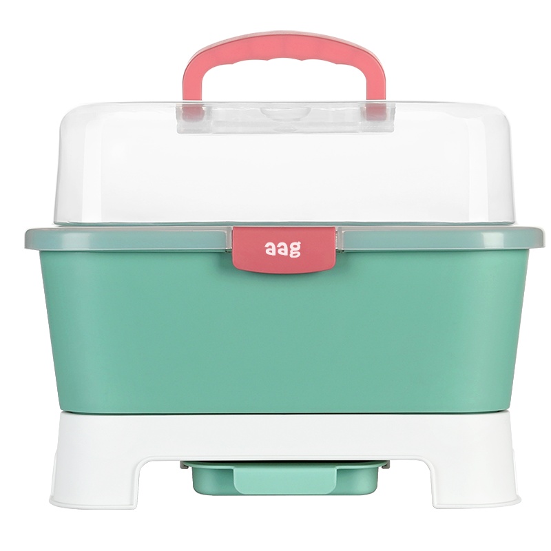 aag婴儿奶瓶收纳箱 晾干沥水架子带盖防尘宝宝餐具干燥储存盒云雾绿