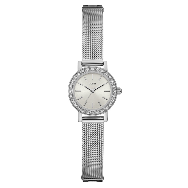 GUESS优雅银色织网水晶圈女士石英腕表+W0954L1