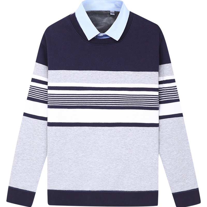 HODO红豆男装 男士针织衫 秋季商务休闲条纹加绒舒适针织假两件男