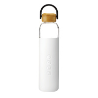美国SOMA V2 透明玻璃水瓶740ml 纯色简约设计硅胶外套戴提手便携运动时尚随行水杯运动创意潮流-白色