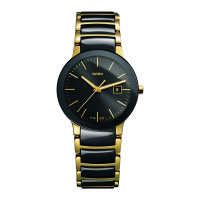 雷达(RADO)瑞士手表 晶萃系列时尚优雅款石英女士手表 28mm黑盘间金陶瓷表带