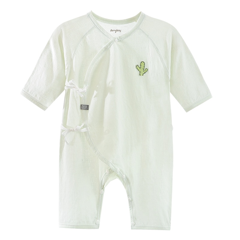 Aengbay 新生婴儿空调服长袖夏季薄款和尚服宝宝睡衣绑带护肚无骨