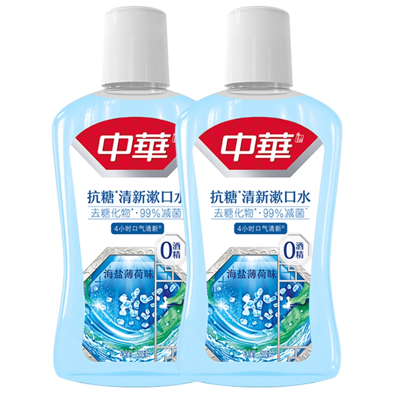 中华(ZHONGHUA)抗糖清新漱口水 海盐薄荷味 500ml*2