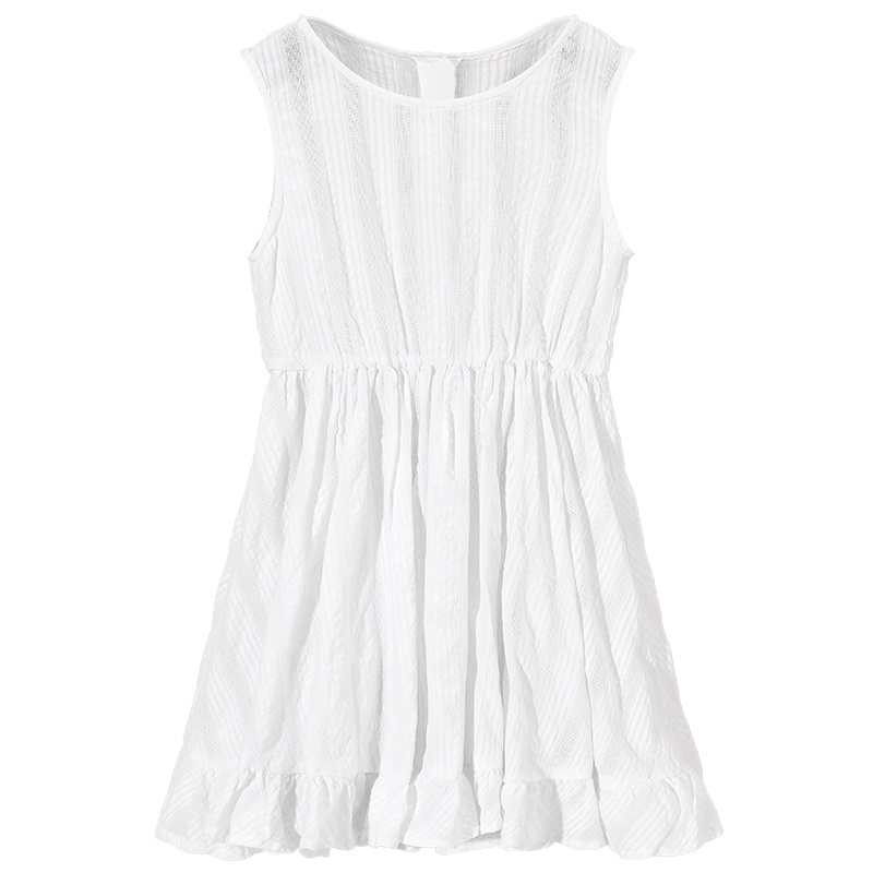 minipeace女童连衣裙薄白色拼接荷叶边收腰儿童裙子夏装新款