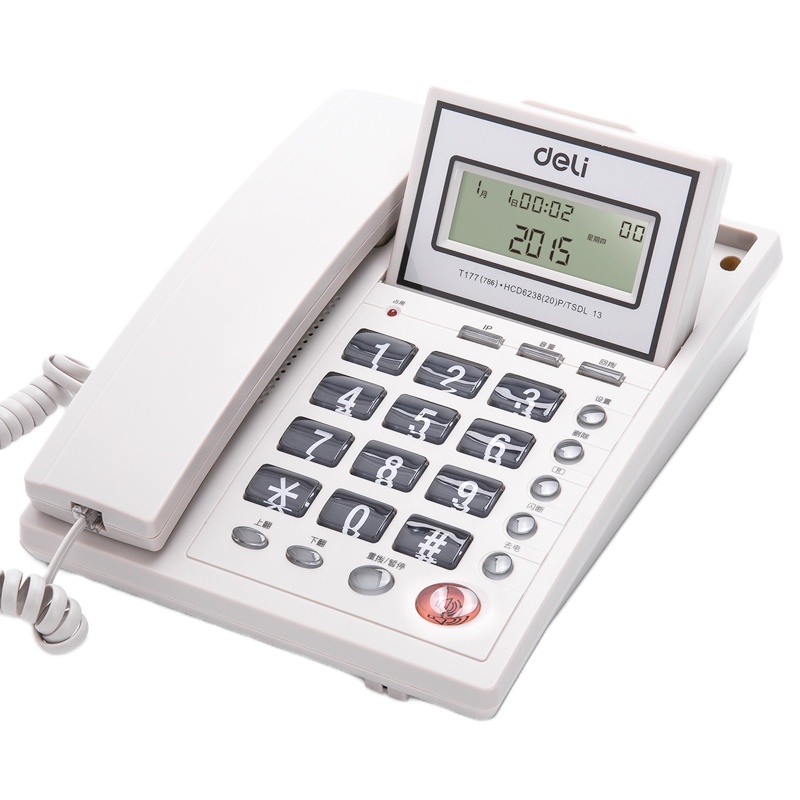 得力(deli)电话机座机 固定电话 办公家用 来电显示 亮度可调翻转翘头 786白
