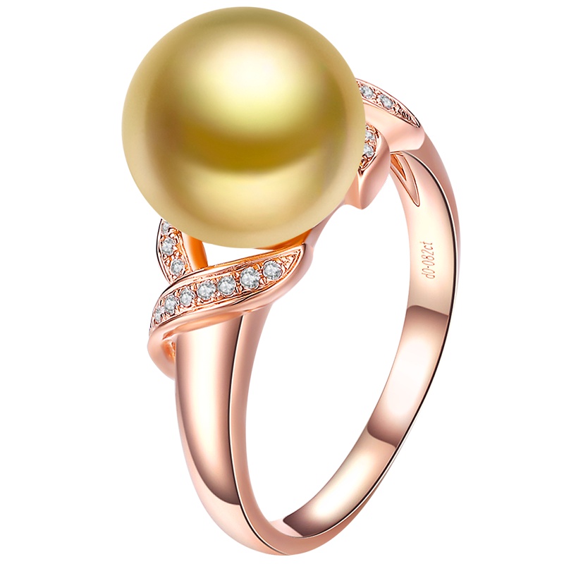 brir 佰色传情 珍珠戒指 10-11MM正圆南洋金珠18k金钻石海水珍珠戒指