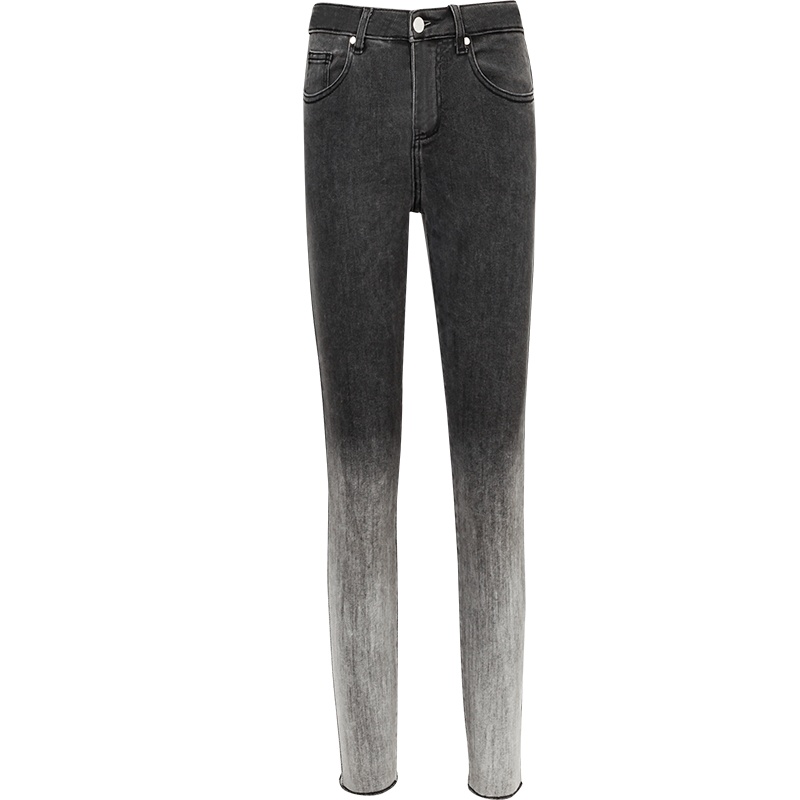 晚白2021秋季新品修身高腰时尚渐变色通勤休闲小脚裤牛仔裤女